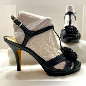 Antonio Melani Black Leather Strappy Platform High Spike Heels Sz 10